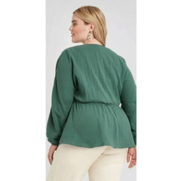 Ava & Viv Teal Green Faux Wrap Stretch Top - Picture 2 of 2